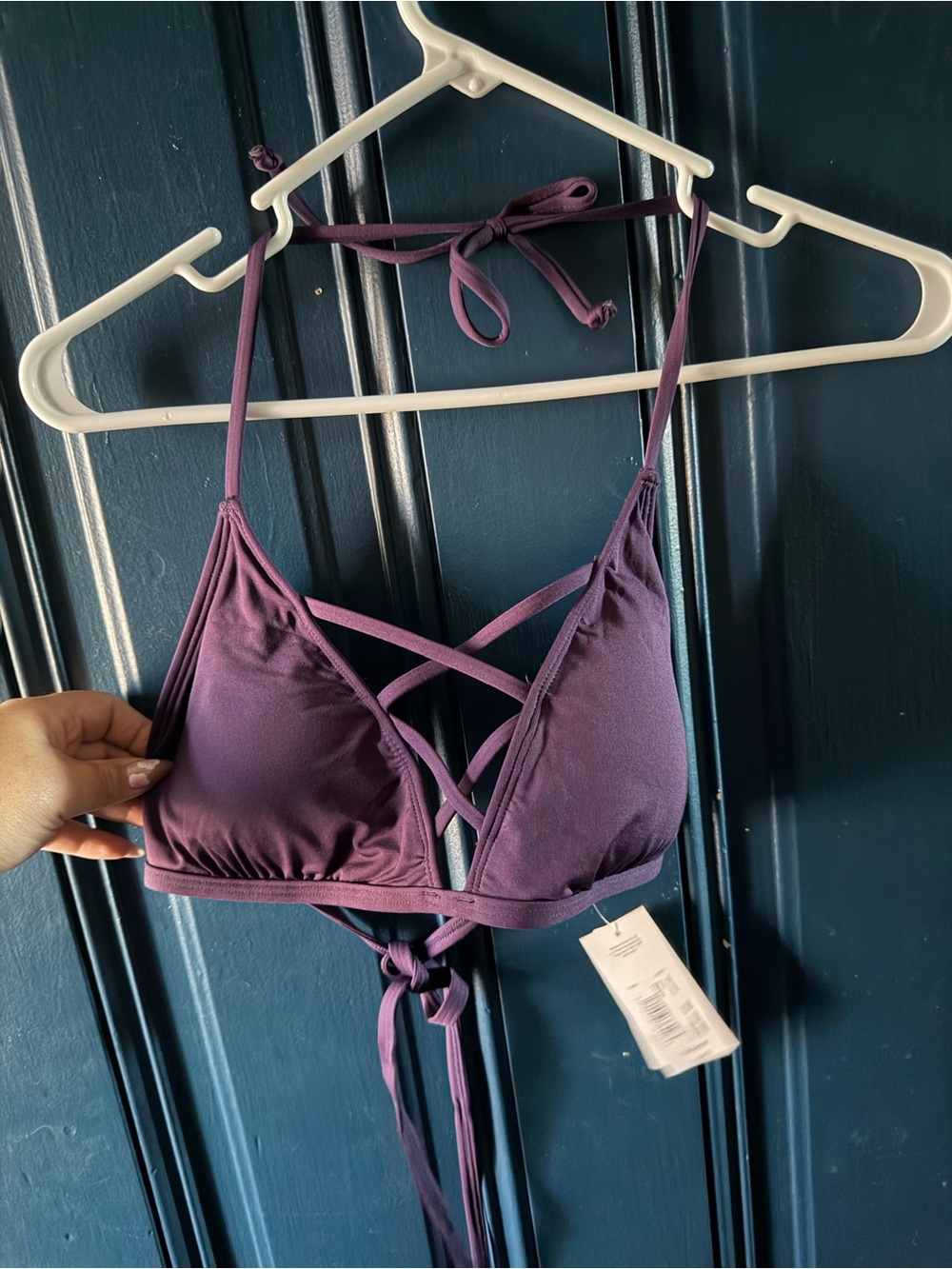 a.n.a Purple Crisscross Halter Bikini Top